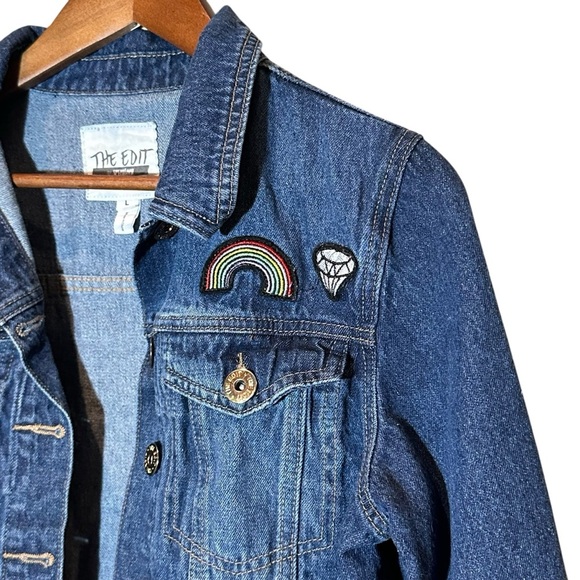 The Edit by Seventeen Button-Up Patch Denim Jean Jacket Girls Size Large - Picture 3 of 11